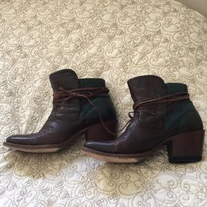 Stetson booties. Brown and teal.